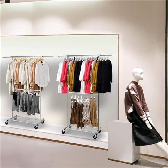 Simple Trending Standard Clothing Garment Rack, Rolling Clothes Organizer - Picture 7 of 7